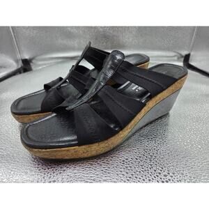 Donald J Pliner Womens Corali Wedge Sandals Black Shoes Made in Spain 9.5M
